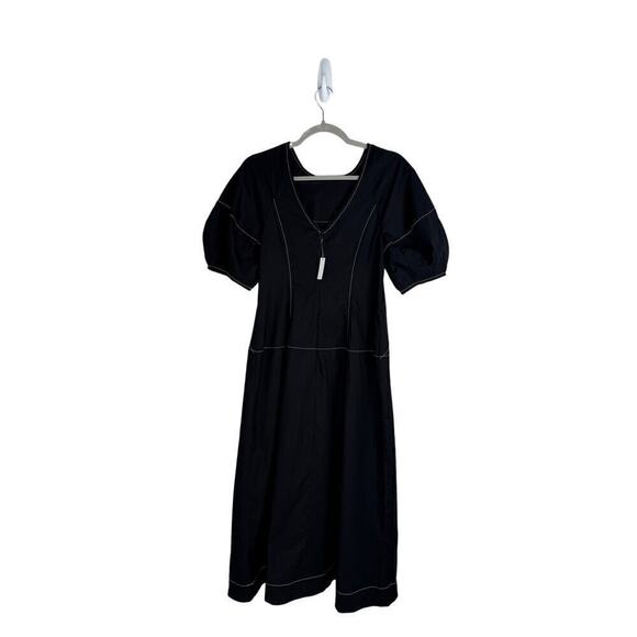 Madewell Women's Puff-Sleeve Drop-Waist Midi Dress Black 6 - Picture 4 of 13